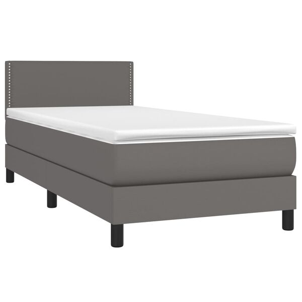 vidaXL Cama com molas/colch&atilde;o 90x190 cm couro artificial cinzento