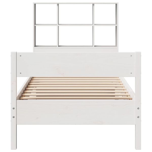vidaXL Cama com estante sem colch&atilde;o 90x200 cm pinho maci&ccedil;o branco