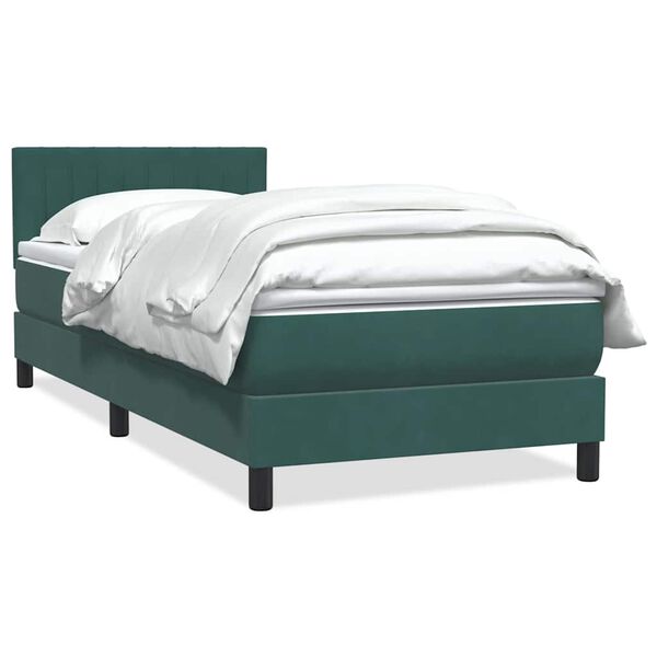 vidaXL Cama com molas/colch&atilde;o 100x210 cm veludo verde-escuro