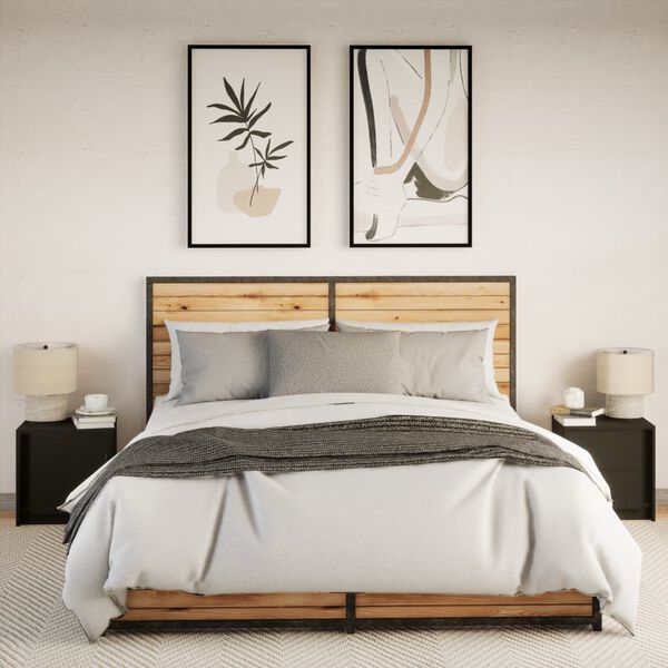 vidaXL Mesas de cabeceira c/ luzes LED 2 pcs derivados madeira preto