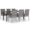vidaXL 7 pcs conjunto de jantar para jardim vime PE cinzento