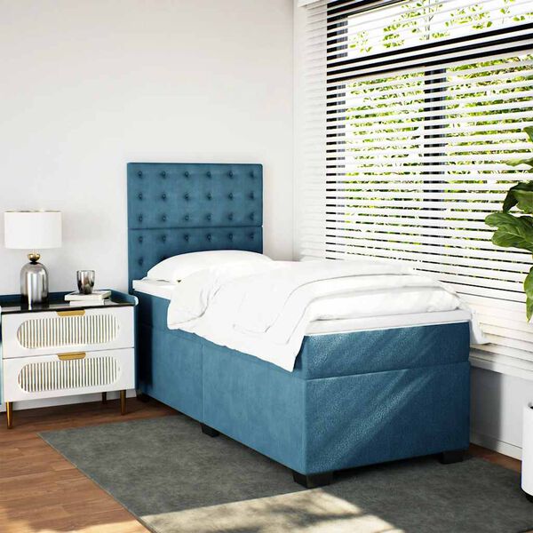 vidaXL Cama boxspring com colch&atilde;o 90x190 cm veludo azul