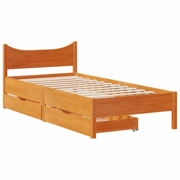 vidaXL Estrutura de cama c/ gavetas 90x200cm pinho maci&ccedil;o castanho-mel