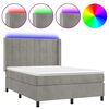 vidaXL Cama box spring c/ colch&atilde;o/LED 140x190 cm veludo cinzento