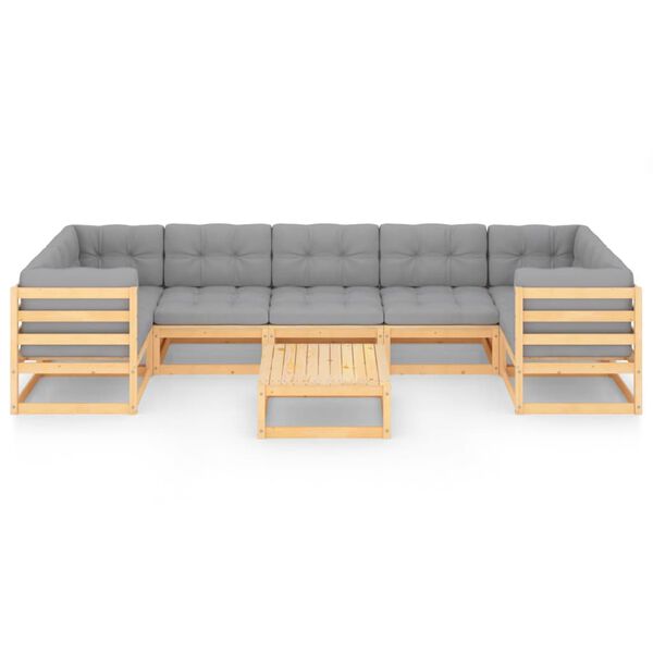 vidaXL 8 pcs conjunto lounge de jardim c/ almofad&otilde;es pinho maci&ccedil;o