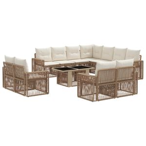 vidaXL Conjunto de Sof&aacute; de Jardim 12 unid. Bege e Branco Creme vime PE