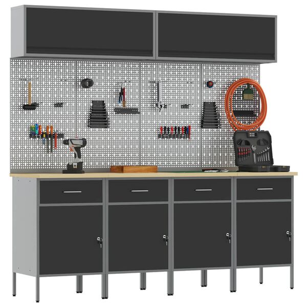 vidaXL Conjunto de Arm&aacute;rios de Trabalho com gaveta Manual 10 pcs Preto