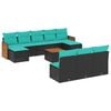 vidaXL Conjunto de sof&aacute; de jardim com 11 pe&ccedil;as e almofadas em rattan sint&eacute;tico preto