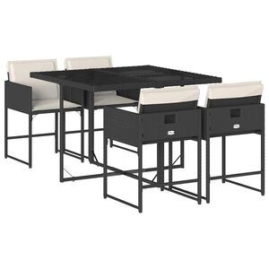 vidaXL 5 pcs conjunto de jantar p/ jardim c/ almofad&otilde;es vime PE preto