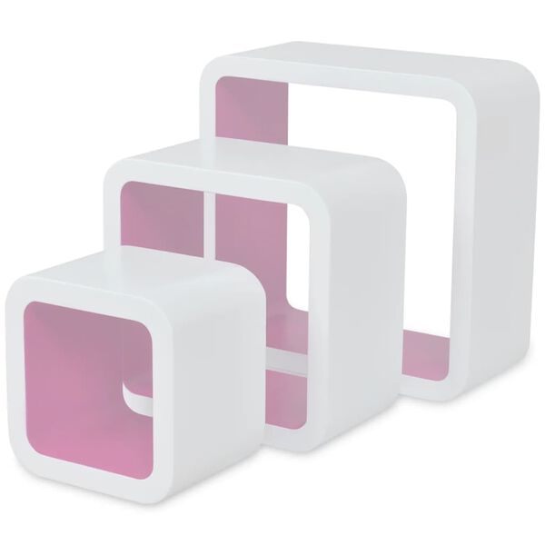 vidaXL Prateleiras de parede cubo 6 pcs branco e rosa