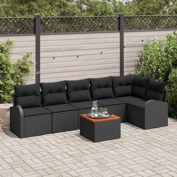 vidaXL Conjunto de Sofá de Jardim com almofada 7 pcs Preto vime PE