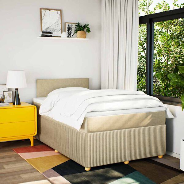 vidaXL Cama boxspring com colch&atilde;o 120x190 cm tecido cor creme