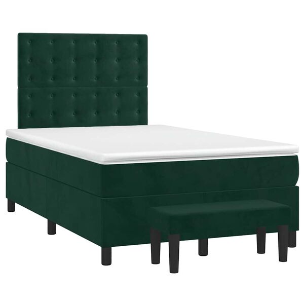 vidaXL Cama boxspring com colch&atilde;o 120x190 cm veludo verde-escuro