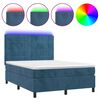 vidaXL Cama box spring c/ colch&atilde;o/LED 140x190 cm veludo azul-escuro