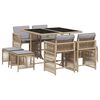 vidaXL 9 pcs conj. jantar jardim c/ almofad&otilde;es vime PE bege misturado
