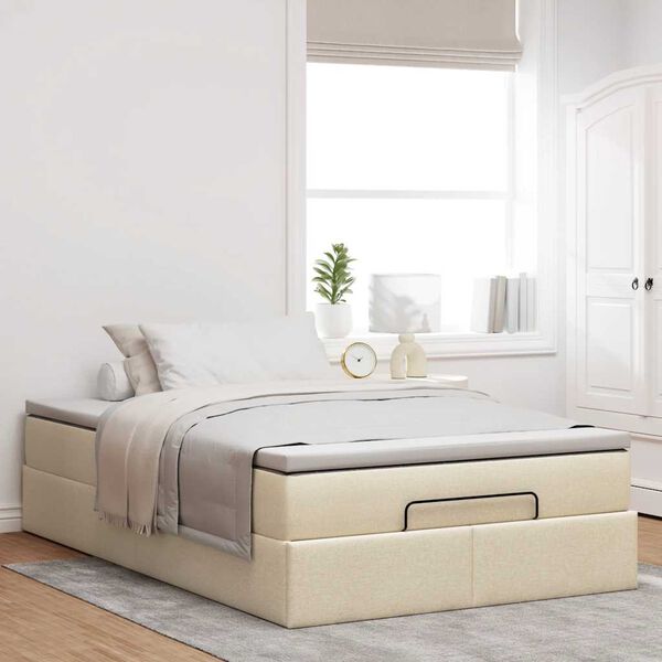 vidaXL Estrutura de cama otomana com colch&atilde;o 120x190 cm tecido creme