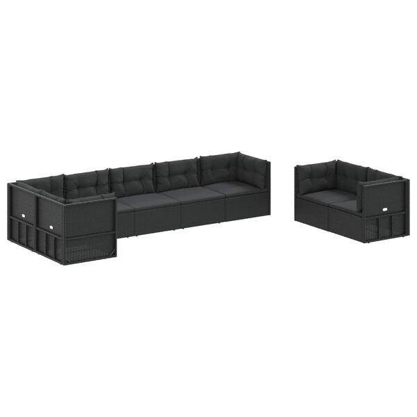 vidaXL 8 pcs conjunto lounge de jardim c/ almofad&otilde;es vime PE preto
