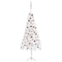 vidaXL Árvore Natal artif. canto c/ luzes LED/bolas 150 cm PVC branco
