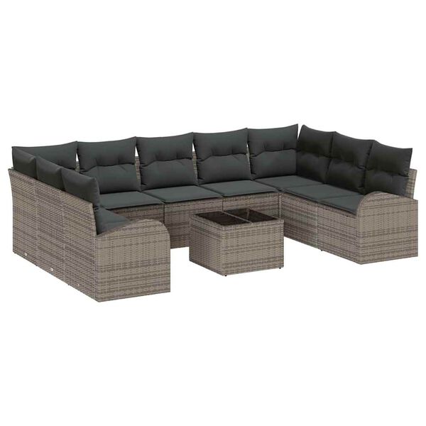 vidaXL Conjunto de Sof&aacute;s 10 pcs Cinzeto Rattan de Polipropileno