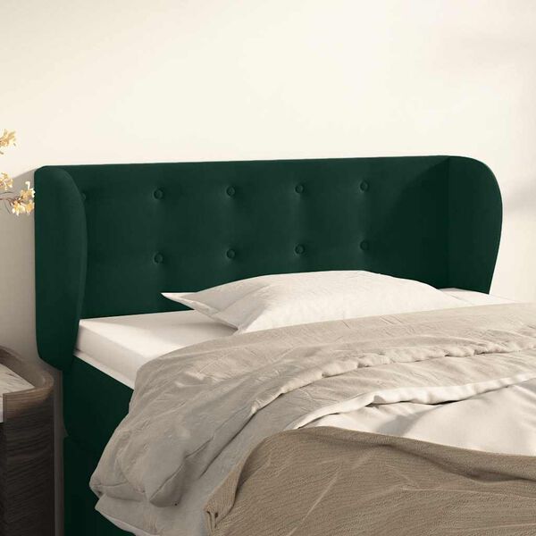 vidaXL Cabeceira de cama c/ abas veludo 93x23x78/88 cm verde-escuro