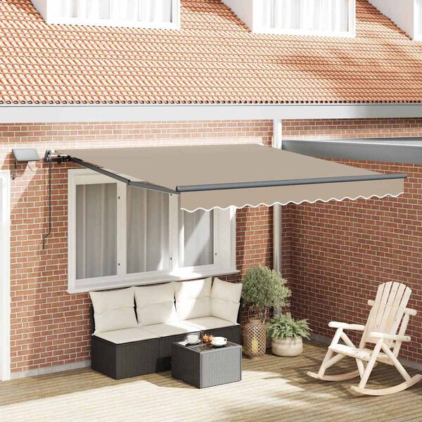 vidaXL Toldo Retrátil com luzes de tira LED Bege 300 x 250 cm tecido