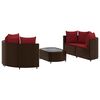 vidaXL 5 pcs conjunto sof&aacute;s p/ jardim c/ almofad&otilde;es vime PE castanho