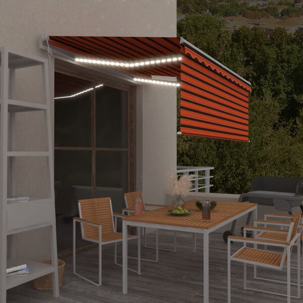 vidaXL Toldo autom. c/ estore/LED/sensor vento 3x2,5m laranja/castanho