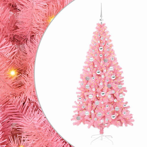 vidaXL &Aacute;rvore de Natal com 300 LEDs com suporte Rosa 180 cm PVC
