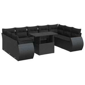 vidaXL 10 pcs conjunto sof&aacute;s de jardim c/ almofad&otilde;es vime PE preto