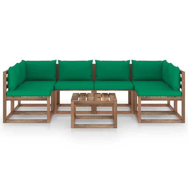 vidaXL 7pcs conj. lounge paletes jardim c/ almofad&otilde;es pinho impregnado