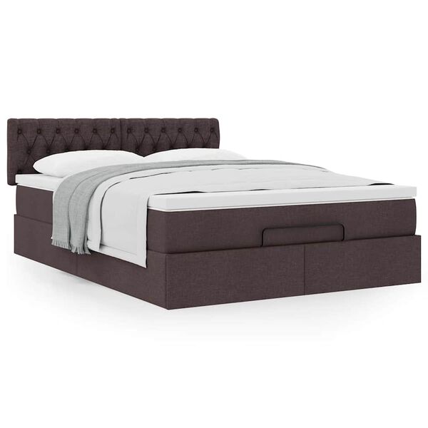 vidaXL Cama otomana com colch&atilde;o 140x190 cm tecido castanho escuro
