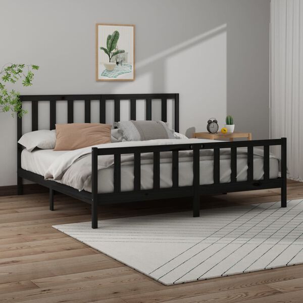 vidaXL Estrutura de cama super king 180x200 cm pinho maciço preto