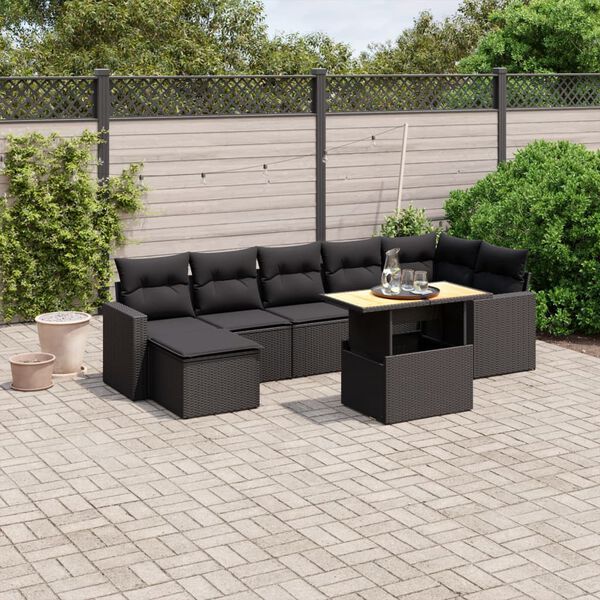 vidaXL 8 pcs conjunto sof&aacute;s de jardim com almofad&otilde;es vime PE preto