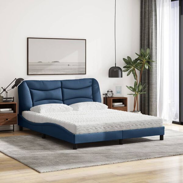 vidaXL Cama com colch&atilde;o Hvar 160x200 cm tecido azul