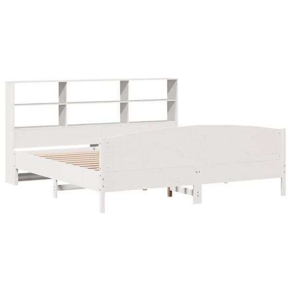 vidaXL Cama com estante sem colch&atilde;o 180x200 cm pinho maci&ccedil;o branco