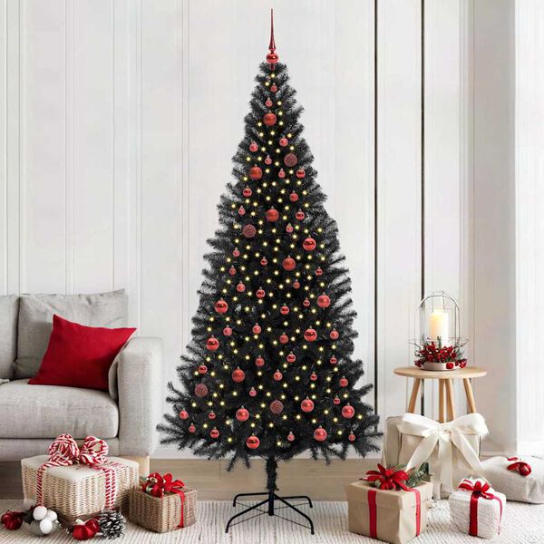 vidaXL &Aacute;rvore de Natal com 300 LEDs com suporte Preto 210 cm PVC