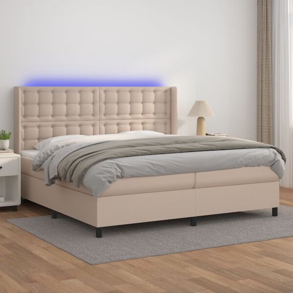 vidaXL Cama box spring c/colch&atilde;o/LED 200x200cm couro artif. cappuccino