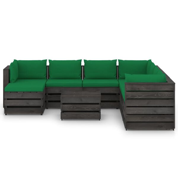 vidaXL 9 pcs conj. lounge jardim c/ almofad&otilde;es madeira impreg. cinza