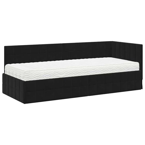 vidaXL Estrutura de Cama de Canto com Colch&atilde;o 2 pcs Preto Veludo