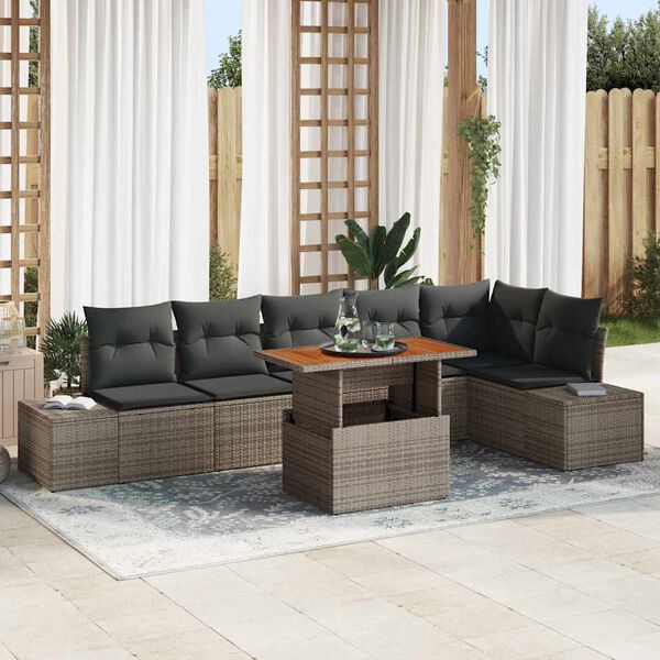 vidaXL Conjunto de Sof&aacute; de Jardim 7 pcs Cinzeto Rattan Sint&eacute;tico