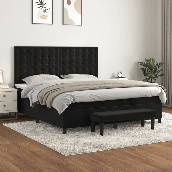 vidaXL Cama com molas/colch&atilde;o 180x200 cm veludo preto