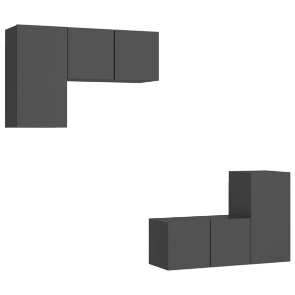 vidaXL 4 pcs conjunto de m&oacute;veis de TV contraplacado cinzento