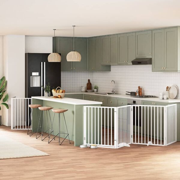 vidaXL Port&atilde;o p/ c&atilde;es com porta dobr&aacute;vel 10 pain&eacute;is 800cm &aacute;lamo branco