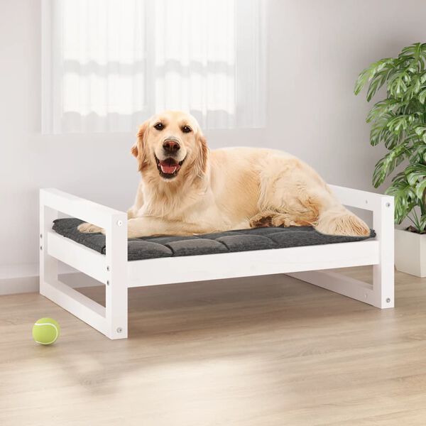 vidaXL Cama para c&atilde;es 75,5x55,5x28 cm madeira de pinho maci&ccedil;a branco