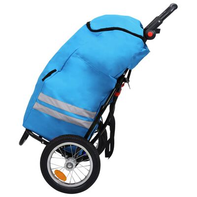 vidaXL Reboque para bicicleta com saco de compras azul/preto