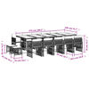 vidaXL 15 pcs conjunto de jantar p/jardim com almofad&otilde;es vime PE preto