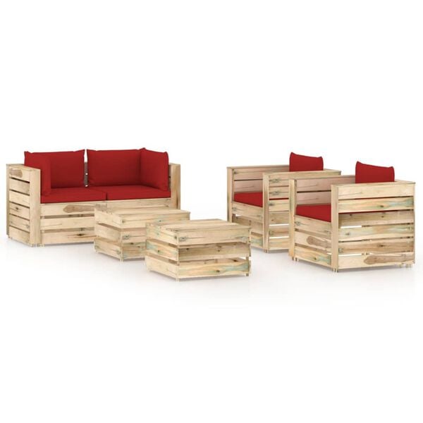 vidaXL 6 pcs conj. lounge jardim c/ almofad&otilde;es madeira impreg. verde