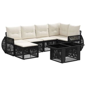 vidaXL Conjunto de Sof&aacute; de Jardim 7 unid. Preto e Branco Creme vime PE