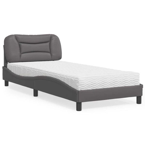 vidaXL Cama com colch&atilde;o Hvar 80x200 cm couro artificial cinzento