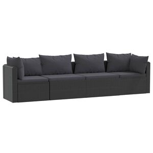 vidaXL 4 pcs conjunto sof&aacute;s de jardim c/ almofad&otilde;es vime PE preto